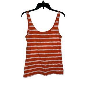 Banana Republic Women's Tank Top Sleeveless‎ Striped Sequined Orange/White Small